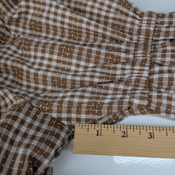 Simplee Women Brown Plaid Crop Top Gathered Sleeve Tie in Back Size M - Picture 10 of 11